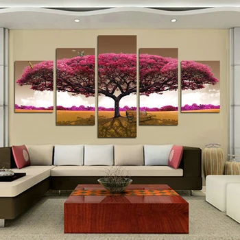 5 Panelu Veľký strom motýľ Plátno na Maľovanie olejomaľba Tlač Na Plátno Home Decor Art Stenu Obrázok Pre Obývacia Izba bez rámu