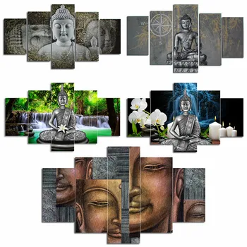 5 Panely Božskej Buddha Plagáty HD Vytlačené Maliarske Plátno Tradičné Obrázok Buddha Symbol Budhizmu Wall Art Obrázky