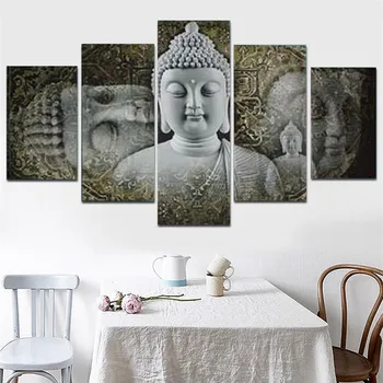 5 Panely Božskej Buddha Plagáty HD Vytlačené Maliarske Plátno Tradičné Obrázok Buddha Symbol Budhizmu Wall Art Obrázky