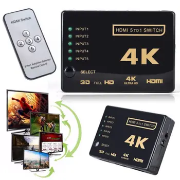 5 Port 4K 3D HDMI Prepínač Prepnite Volič Splitter Hub iR Diaľkové HDTV 1080p NOVÉ
