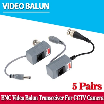 5 Párov CCTV Kamery Príslušenstvo Audio Video Balun Vysielač BNC RJ45 UTP Video Balun s Audio a Napájanie cez CAT5/5E/6 Kábel