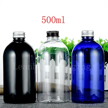 500 ml X 15 Prázdny Kozmetické PET Fľaše S Hliníkovým Spp Veľký Plastový obal Kozmetika Obalu, Kontajnera, Jasná Modrá, Čierna
