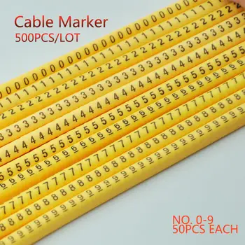 500PCS ES-3 Kábel Drôt Marker 0 až 9 Pre Kábel Veľkosť 8 sqmm Žltá