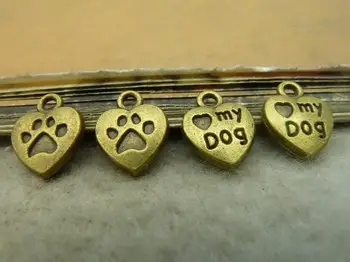50Pcs Antické Bronzové moje psie Srdce Kúzlo DIY Šperky Robiť