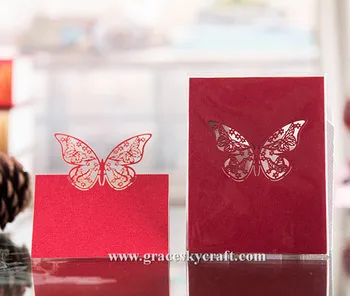 50Pcs doprava zadarmo laserom rezané krásny motýľ design Svadby, Narodeniny Sídlo Meno, stolný držiak na Pozvánky strana dodávky