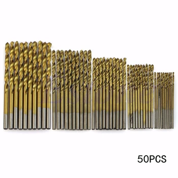 50Pcs HSS Twist Drill Bit Nastavený Titán Potiahnutý rýchloreznej Ocele Drill Bit Nastavený Tesárstvo Dreva Nástroj 1/1.5/2/2.5/3 mm Náradie
