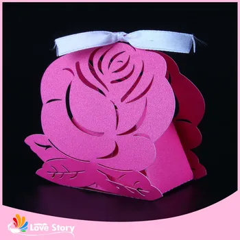 50pcs kvet Laserom Rezané svadobné papier candy box party láskavosti darčeka svadobné box dekorácie, party dodávky