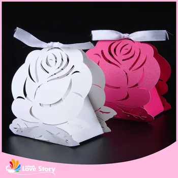 50pcs kvet Laserom Rezané svadobné papier candy box party láskavosti darčeka svadobné box dekorácie, party dodávky