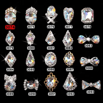 50PCS Top AB crystal Nail Art, 3D Charms Kamienkami Manikúra Príslušenstvo Striebro Zliatiny Materiálu na Nechty, Dekorácia 3074-3099,