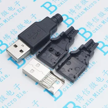 50pcs verejnej drôtu-typ tri-kus plastu shell male USB A-type samec konektor bývanie s plastovými drôt 4P4