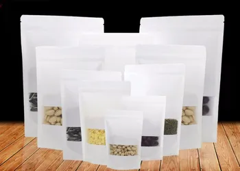 50pcs/veľa biely sulfátový papier tašky postaviť Zips/zip lock Uzatvárateľnom balení taška s oknom pre Potraviny/Čaj/Cookie/Orech/Káva