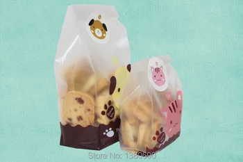 50pcs/veľa Biscuit Cookie Taška + Tesniaca Nálepky Pečenie Pack Cake Tašky Roztomilý Pes, Mačka Vzor Obalu pre súbory 