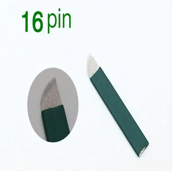 50PCS Zelená 16 Pin Permanentného make-upu Obočia, Tetovanie Čepeľ Microblading Ihly Na 3D Výšivky, Ručné Tetovanie Pero Stroj