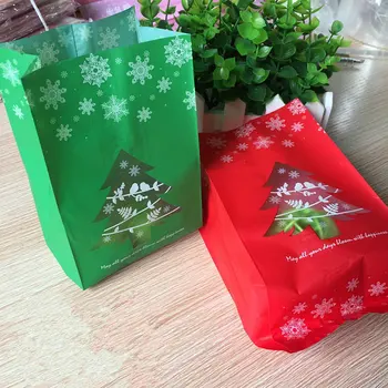 50pcs Červená/Zelená Plastové Darčekové Tašky Candy Box S Snowflake Vianočný Dezert Cookie Tašky Strany Vianočné Ozdoby 9.5*20*6.7 cm