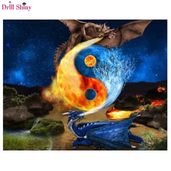 5D diy Diamond Cross Stitch, double dragon s Jin a jang. Diamond vyšívané taška s mozaiky, nástenné maľby,obrázok,súpravy