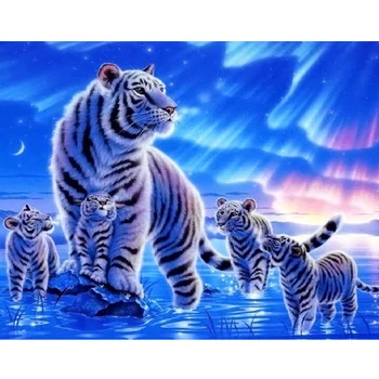 5D DIY Diamond Maľovanie Cross Stitch Biely Tiger Drahokamu Vyšívanie Diamond Výšivky Mozaiky Zvierat Domov Dekoratívne