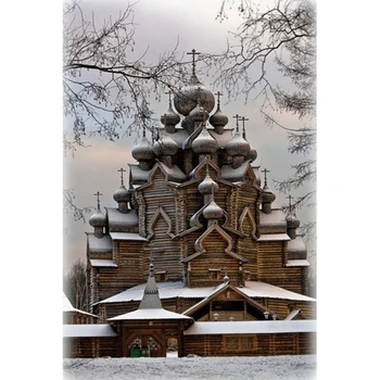 5D DIY Diamond Maľovanie ruskej drevený kostol Výšivky Plné Námestie Diamond Cross Stitch Drahokamu Mozaiky Maľovanie Domova