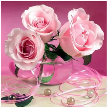 5d diy diamond maľovanie tri ružové ruže kvet sklenené vázy kvety vzor cross stitch dekor drahokamu výšivky