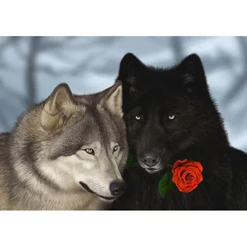 5D DIY Diamond mozaiky diamond výšivky Red rose šedej a čiernej vlk mbroidered Cross Stitch Domáce dekorácie Darček