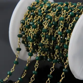 5Meter Tvárou Malajzia Jade Ruženec štýl Reťazca,Zelený Jaspis Rondelle s Mosadzný Drôt Zabalené Reťaze Náhrdelník náramok Šperky