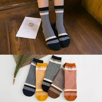 5Pairs Ženy Žakárové Prekladané Bavlnené Ponožky Vintage Osobnosti Novinka Farebné Dôležité Pružnosť Dievča Ponožka Pohodlné Teplé Meia