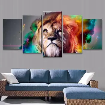 5Panel HD Tlač Moderné Zvierat Psychedelic Lion King Plátno na Maľovanie Abstraktné Plagát Pop Art Modulárny Nástenné Maľby Cuadros Dekor