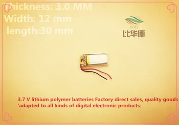 (5pieces/lot)Polymer lithium batéria, 3,7 V, 301230, 031230 môže byť prispôsobený veľkoobchod CE, FCC, ROHS MKBÚ certifikácie kvality