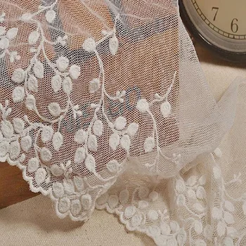 5yard Vintage Štýl, Bavlna Kvetinové Výšivky oka čipky čalúnenie látka na šaty okraji šírka 14 cm Bielej farby -ZQ/QX