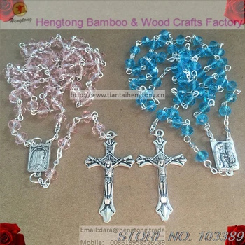 6*4 mm ružová modrom odtieni crystal ruženec náhrdelník, náboženské ruženec, ježiš kríž, ruženec s PANI FATIMA ruženec centrum