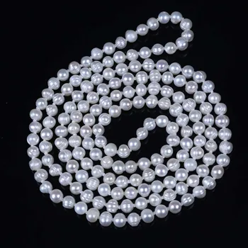6-7mm White Pearl Náhrdelník Dlho Prírodné Zemiakov Tvar Sladkovodné 925 Podiel Spona Vysokej Kvality Pre Ženy Klasický Darček Šperky
