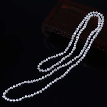 6-7mm White Pearl Náhrdelník Dlho Prírodné Zemiakov Tvar Sladkovodné 925 Podiel Spona Vysokej Kvality Pre Ženy Klasický Darček Šperky