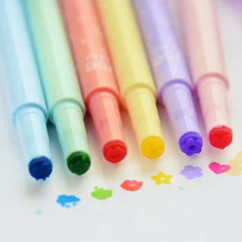 6 Farby A Veľa Kórejský Roztomilý Pečiatka Tvarované Neon Perá, Zvýrazňovače, Candy Farby Trvalé Marker Pero