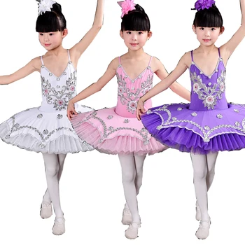 6 Farby Deti Sequined Labutie Jazero Tanec Balet Tutu šaty Dievčatá Ballroom Dance Party ware Kostýmy Oblečenie Fáze nosiť šaty