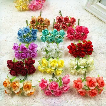6 KS (2,2 cm/kvet) umelého hodvábu mini kytice z ruží svadobné dekorácie DIY veniec veniec koláž produkty darčekovej krabičke