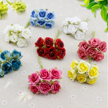 6 ks Hodváb Rose flores Umelé Kvety lacné Kytice domov Svadobné Dekorácie DIY Veniec darčeky scrapbooking plavidlá Falošné kvet