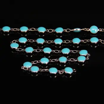 6 mm Turquoises Modrá Lampwork Perličiek Medi Reťazca,Odlučovač Oleja, Mince, Sklo, Ploché Kolo korálkové Odkaz Strieborného Drôtu Zabalené Ruženec Reťazca