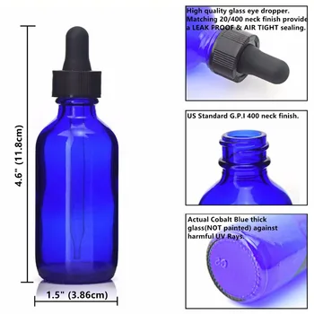 6 X 60ml Prázdny 2 Oz Kobaltová Modrá Sklo Kvapalné Látky Pipety Fľašu s okom kvapkadlom pre esenciálny olej aromaterapia chemické laboratórium