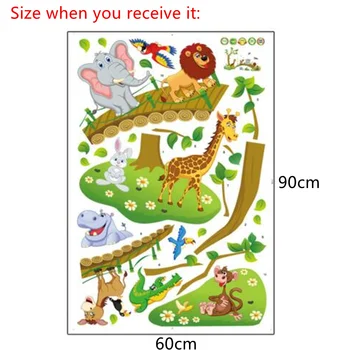 60*90 cm Cartoon Zvierat Most Lev, Žirafa, Slon Strom Vtáky, Kvety Samolepky na Stenu Pre Deti Izba Obývacia Izba Domova