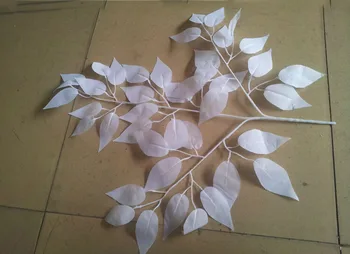 60pcs 55 cm Dĺžka, Biela Banyan Hodváb Umelý Strom Leaf Listy Pobočky Na Svadbu Home Office Dekorácie