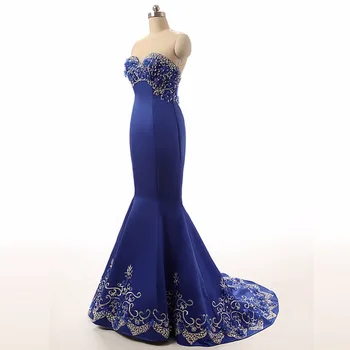 62735W Vysokej kvality Morská víla Milú, Perlové Nášivka 2018 Elegantné ženy modré dlhé real foto večerné šaty