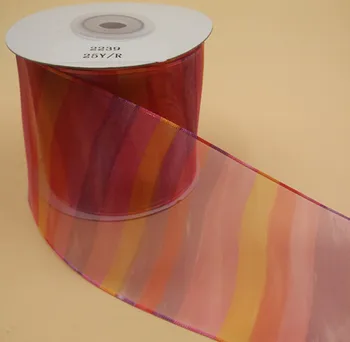 63MM X 25yards roll farebné dúhy organza priesvitnú pásku darčeková krabička balenie káblové okraja pásky