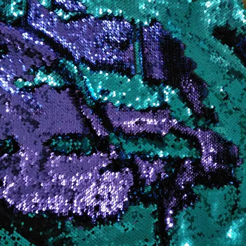 65x50cm Bling Bling Romantický Fialová & Greenblue Farba Sequin Dvakrát tvár Reverzibilné Sequin Textílie Satin Späť Sequin Textílie