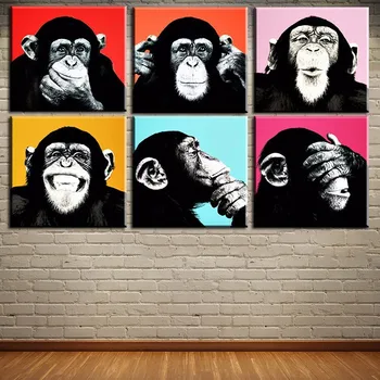 6PCS Andywarol opice Nástenné maľby tlač na plátno pre domáce výzdoba plátno farby na stenu obrázky umelecké rámovanie umeleckých F/1179