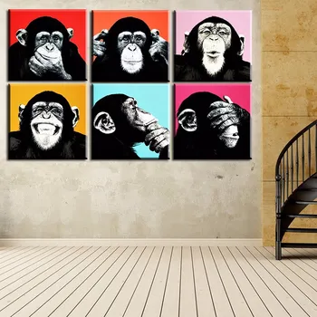 6PCS Andywarol opice Nástenné maľby tlač na plátno pre domáce výzdoba plátno farby na stenu obrázky umelecké rámovanie umeleckých F/1179