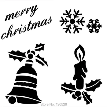 6Pcs Nové Vianočné Sprej snehu šablóny Veselé Vianoce Predviesť Okno Zdobenie Nástroje Bell Sviečka Strom Tvar Santa Strana Dodávky