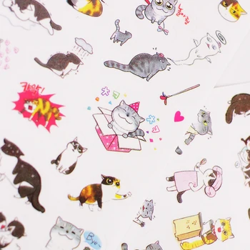 6Sheets Roztomilý Kreslený Zvieratá, Mačky, Nálepky, PVC Cartoon Denník Album Nálepky DIY Scrapbooking Dekoračné Nálepky