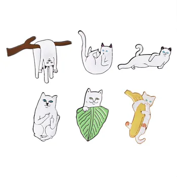 6style Módne Legrační Karikatúra Biele Big lenivá Mačka na Pobočkách Banán List Ležiaci Brošňa Tlačidlo Kolíky Bunda Pripnúť Odznak Zvierat Šperky