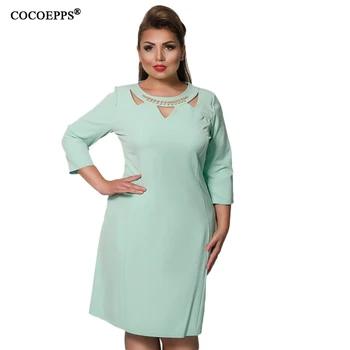 6XL 2017 Nové Duté Out Plus Veľkosť Šaty Značky Modrá Zelená O-krku Ženy Šaty Elegantné Split Večierok Dresse Dámske Oblečenie