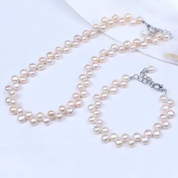 7-8mm tlačidlo tvar sladkovodných kultivovaných perlový náhrdelník perlový náramok nastaviť svadobné pearl nastaviť ideálny svadobný dar
