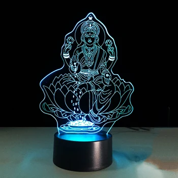 7 Farby Meniace 3D Lakshmi Nočného LED USB Visual India Bohyňa Bohatstva Stolná Lampa Spálňa Decor Spánku Osvetlenie Deti Darčeky